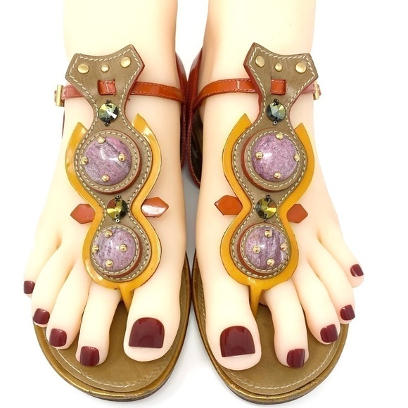 PRADA EMBELLISHED SANDALS THONG FLAT RHINESTONES DETAILS 37 or 7 - Picture 2 of 11